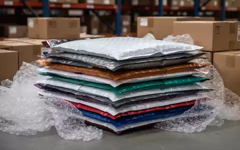 Ein Stapel Luftpolstertaschen in verschiedenen Größen und Farben mit losem Luftpolsterfolie und Versandkartons im Hintergrund. - Foto: über boerse-global.de