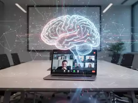 A glowing, stylized AI brain network emanating from a laptop on a modern conference table, symbolizing AI productivity tools. - Foto: über boerse-global.de