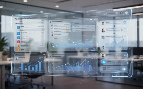 Holographic interface showing project data and communication, symbolizing AI in project management and workflow coordination. - Foto: über boerse-global.de