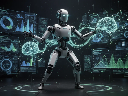 Ein futuristischer humanoider Roboter, Unitree H2 Plus, lernt autonom mit holografischen Daten und neuronalen Netzwerken. - Foto: über boerse-global.de