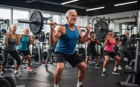 Eine Gruppe von Männern und Frauen über 40 und 50 Jahren, die in einem modernen Fitnessstudio Gewichte heben. - Foto: über boerse-global.de