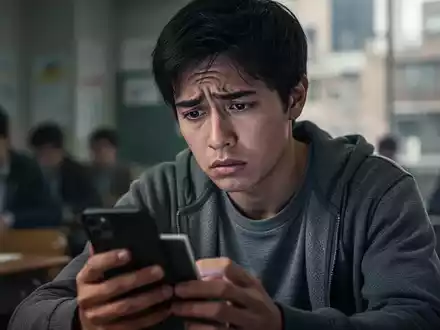 Ein nachdenklicher junger Mensch blickt besorgt auf ein Smartphone, symbolisierend die schwierige Lage am Ausbildungsmarkt. - Foto: über boerse-global.de