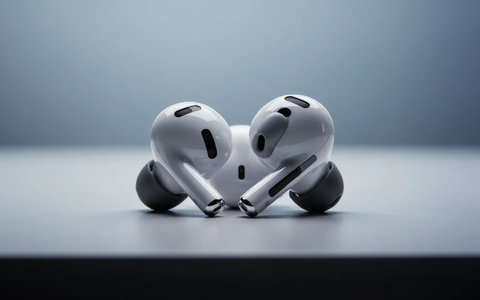 Ein kabelloser Kopfhörer, der einem Apple AirPods Pro ähnelt, liegt auf einer minimalistischen Oberfläche. Weiches Licht betont seine Form. - Foto: über boerse-global.de