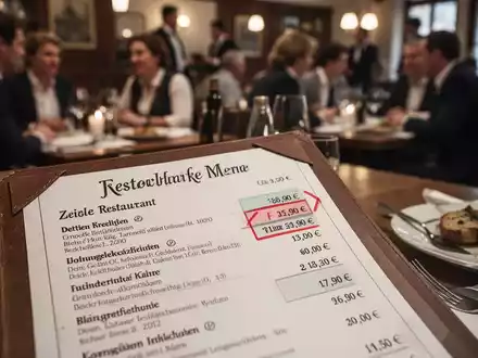 Ein Nahaufnahme eines Restaurantmenüs, das subtile Preisänderungen im Kontext einer belebten Restaurantszene zeigt. - Foto: über boerse-global.de