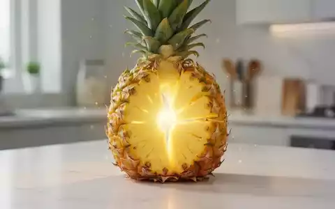 Eine stilvolle, teilweise geschnittene Ananas auf einer modernen Küchenarbeitsplatte mit weichem Licht. - Foto: über boerse-global.de