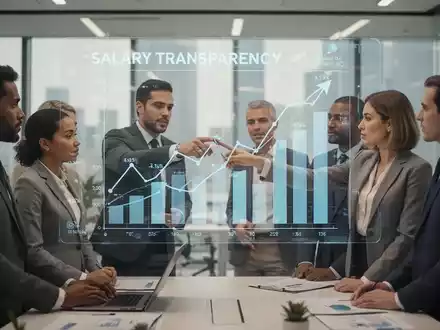 Geschäftsleute in einem modernen Büro, die Finanzdaten auf einem Bildschirm betrachten, symbolisiert Lohntransparenz. - Foto: über boerse-global.de