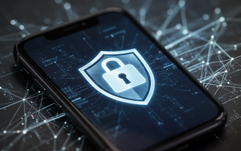 A smartphone screen displaying a digital lock icon and a shield, symbolizing mobile security and data protection. - Foto: über boerse-global.de