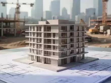 Ein minimalistisches Architekturmodell eines Wohngebäudes auf einem Bauplan, das die Vereinfachung des Bauens symbolisiert. - Foto: über boerse-global.de