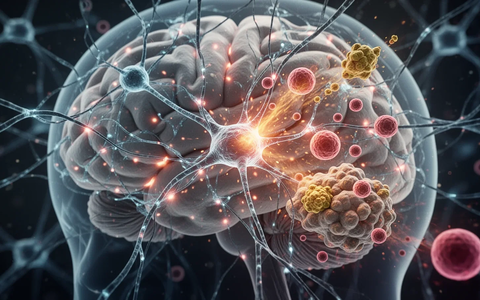 Nahaufnahme von stilisierten neuronalen Netzwerken und leuchtenden synaptischen Verbindungen in einem menschlichen Gehirn. - Foto: über boerse-global.de