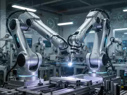 A sophisticated robotic arm performing a task in a modern South Korean factory, symbolizing advanced automation and AI in manufacturing. - Foto: über boerse-global.de