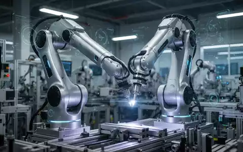 A sophisticated robotic arm performing a task in a modern South Korean factory, symbolizing advanced automation and AI in manufacturing. - Foto: über boerse-global.de