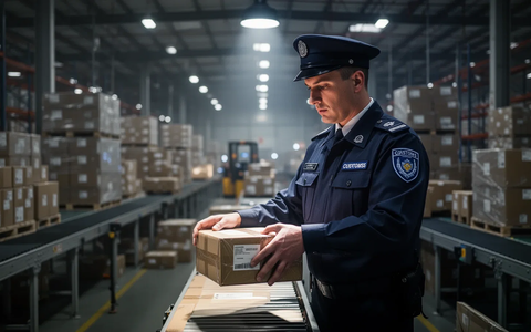 Zollbeamter inspiziert ein Paket in einem Logistikzentrum, um Arbeitsschutz und illegale Beschäftigung im KEP-Sektor zu kontrollieren. - Foto: über boerse-global.de