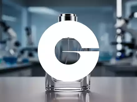 Eine elegante Parfümflasche aus Glas mit unscharfem, modernem Laborhintergrund, der Luxus und Innovation andeutet. - Foto: über boerse-global.de