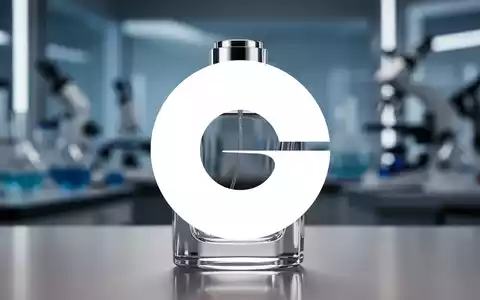 Eine elegante Parfümflasche aus Glas mit unscharfem, modernem Laborhintergrund, der Luxus und Innovation andeutet. - Foto: über boerse-global.de