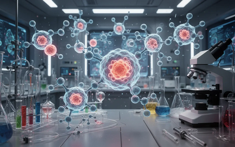 Ein futuristisches Labor mit leuchtenden molekularen Modellen und wissenschaftlicher Ausrüstung, das Langlebigkeitsforschung symbolisiert. - Foto: über boerse-global.de