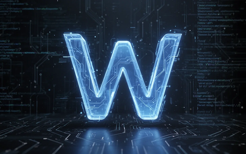 A glowing, stylized blue 'W' or abstract digital interface element representing Windows UI development, against a dark, high-tech background. - Foto: über boerse-global.de
