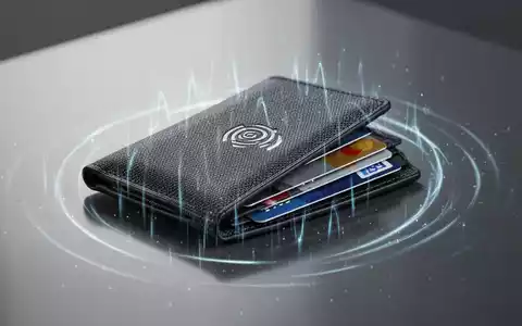Ein schlankes, modernes Portemonnaie mit RFID-Schutz, halb geöffnet, um Kreditkarten zu zeigen, umgeben von schimmernden Wellen. - Foto: über boerse-global.de