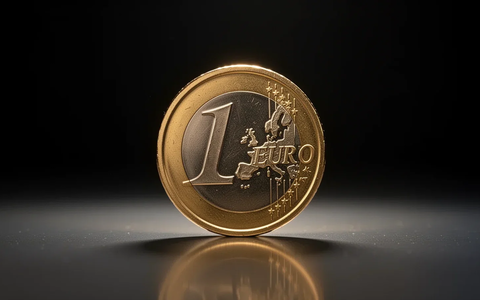 Eine einzelne goldene Euro-Münze steht auf einer reflektierenden Oberfläche, beleuchtet von weichem Licht. - Foto: über boerse-global.de