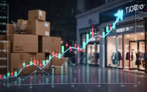 Digitaler Börsenkurs, der einen Aufwärtstrend zeigt, mit angedeuteten E-Commerce-Paketen und Einzelhandelsgeschäften im Hintergrund. - Foto: über boerse-global.de