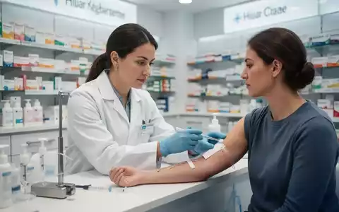 Eine Apothekerin in einer modernen Apotheke, die eine Blutentnahme oder Impfung durchführt. - Foto: über boerse-global.de