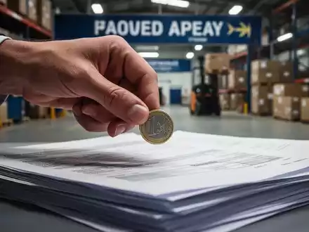Eine Hand legt eine Euromünze auf Dokumente, die Gebühren und Zollabwicklung symbolisieren. - Foto: über boerse-global.de