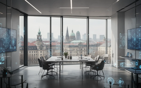 Modernes, minimalistisches Architekturinterieur eines Apple-Entwicklungszentrums in Berlin mit großen Fenstern und natürlichem Licht. - Foto: über boerse-global.de