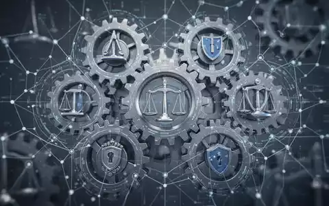 Abstrakte Darstellung von Finanzregulierung und Governance mit Zahnrädern und digitalen Netzwerken, die Präzision und Sicherheit symbolisieren. - Foto: über boerse-global.de