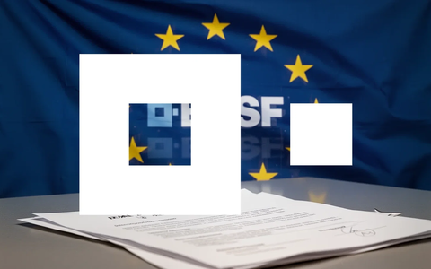 EU-Flagge und Finanzdokumente, die die Genehmigung eines Deals zwischen BASF und Carlyle symbolisieren. - Foto: über boerse-global.de