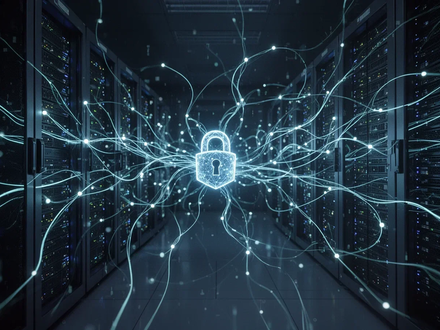 Digitale Netzwerkkonnektivität mit leuchtenden Linien und sicheren Server-Racks, die Cybersicherheit symbolisieren. - Foto: über boerse-global.de