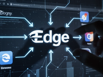 A digital interface showing a prominent Edge logo with other browser icons obscured, symbolizing unfair competition and manipulative practices. - Foto: über boerse-global.de