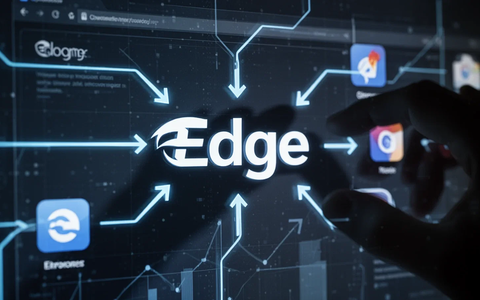 A digital interface showing a prominent Edge logo with other browser icons obscured, symbolizing unfair competition and manipulative practices. - Foto: über boerse-global.de