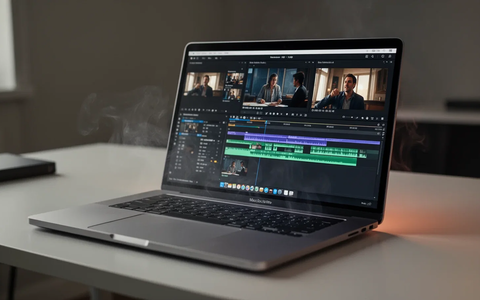 A silver laptop with professional video editing software open on its screen, suggesting high-performance computing tasks. - Foto: über boerse-global.de