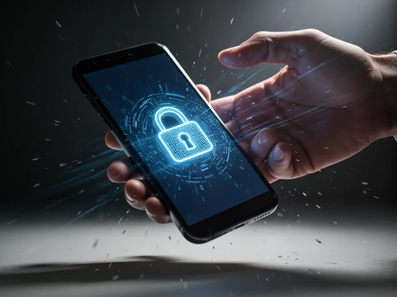 Ein Smartphone fällt aus einer Hand, während ein digitales Vorhängeschloss auf dem Bildschirm erscheint, das eine automatische Sperrung symbolisiert. - Foto: über boerse-global.de