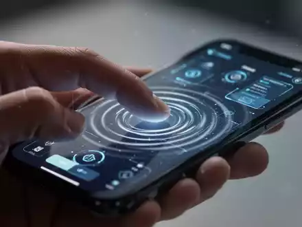 Close-up of a hand touching an iPhone screen, illustrating haptic feedback and user interaction with the device. - Foto: über boerse-global.de