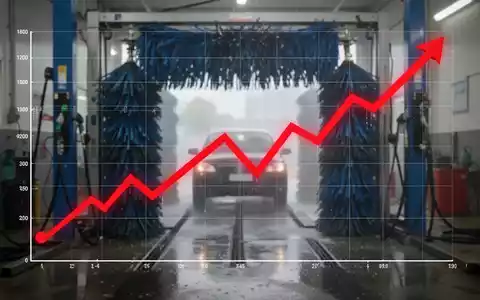 Ein roter, abwärts gerichteter Finanzchart über einer unscharfen Industriekulisse von Autowaschanlagen, der einen Verlust symbolisiert. - Foto: über boerse-global.de