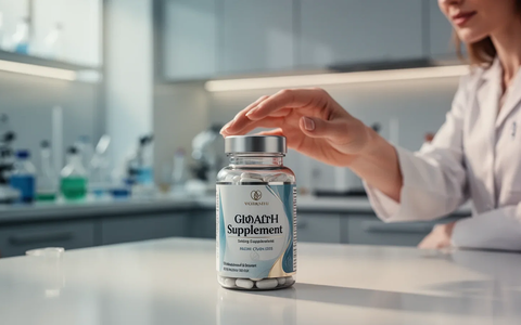 Eine Frauenhand greift nach einer Flasche Nahrungsergänzungsmittel in einer modernen Umgebung, die hochwertige Gesundheitsprodukte andeutet. - Foto: über boerse-global.de