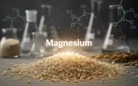 Nahaufnahme von Reiskörnern und feiner Reiskleie mit einem sanften Leuchten, das Magnesium symbolisiert, im wissenschaftlichen Kontext. - Foto: über boerse-global.de