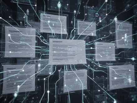 Abstract representation of AI organizing digital documents and data streams within a complex network, symbolizing automated document management. - Foto: über boerse-global.de