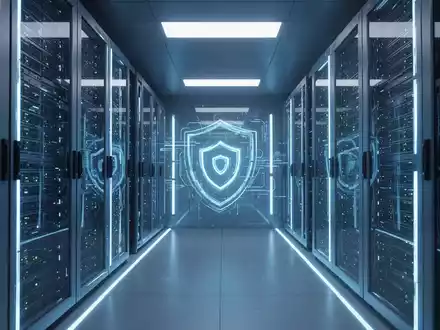 Glowing blue server racks in a data center, symbolizing secure and updated software infrastructure. - Foto: über boerse-global.de