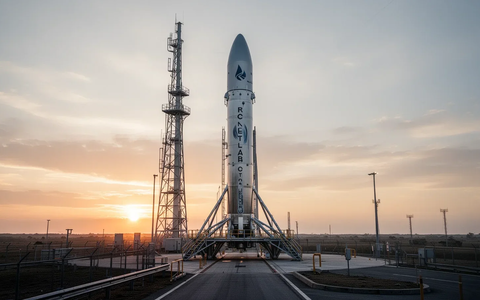 Rocket Labs Electron Rakete auf einer Startrampe bei Sonnenuntergang. - Foto: über boerse-global.de