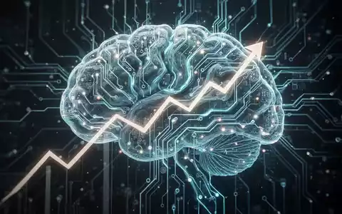 Eine stilisierte Gehirn-Leiterplatte mit leuchtenden neuronalen Pfaden und einer subtilen Aufwärtstrendlinie. - Foto: über boerse-global.de