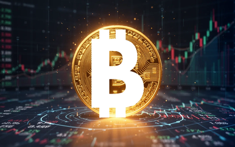 Ein goldenes Bitcoin-Symbol schwebt über einer digitalen Finanzübersicht mit Börsenkursen im Hintergrund. - Foto: über boerse-global.de