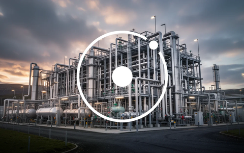 Eine große Industrieanlage zur Elektrolyse in Cromarty, Schottland, mit Rohren und Maschinen unter einem dramatischen Himmel. - Foto: über boerse-global.de