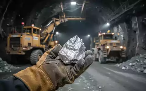 Nahaufnahme einer behandschuhten Hand, die ein Silbererzmuster hält, mit Minenmaschinen im Hintergrund. - Foto: über boerse-global.de