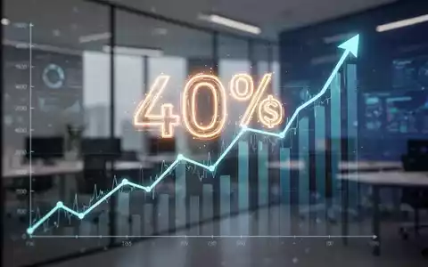 Ein digitaler Aktienchart mit Aufwärtstrend, überlagert von einer stilisierten '40%' und einem Dollarzeichen, im Hintergrund ein modernes Büro. - Foto: über boerse-global.de