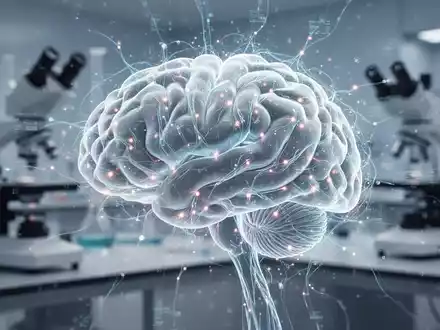 Eine stilisierte Darstellung eines Gehirns oder neuronalen Netzwerks mit leuchtenden Pfaden, die die Alzheimer-Forschung und Medikamentenlieferung symbolisieren. - Foto: über boerse-global.de