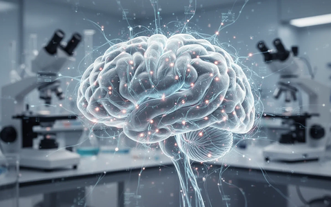 Eine stilisierte Darstellung eines Gehirns oder neuronalen Netzwerks mit leuchtenden Pfaden, die die Alzheimer-Forschung und Medikamentenlieferung symbolisieren. - Foto: über boerse-global.de