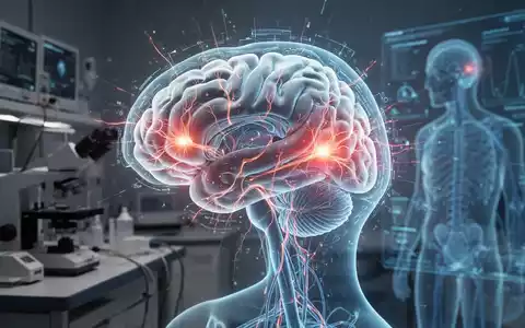 Eine futuristische Visualisierung eines Gehirns mit leuchtenden neuronalen Pfaden, die gezielte Bereiche der Schmerztherapie darstellen. - Foto: über boerse-global.de