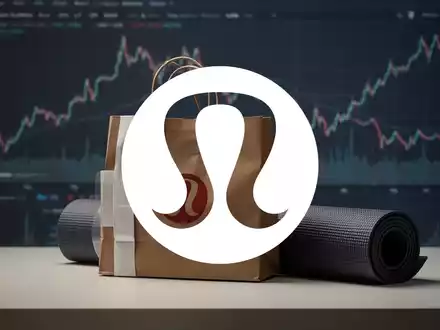 Eine Lululemon-Einkaufstasche oder Yogamatte auf einer minimalistischen Oberfläche, mit verschwommenen, fallenden Finanzcharts im Hintergrund. - Foto: über boerse-global.de
