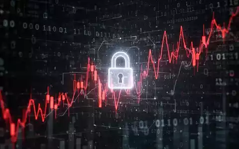 Ein fallender Börsenkurs-Graph mit binärem Code und einem Vorhängeschloss-Symbol, der einen 40-Prozent-Crash darstellt. - Foto: über boerse-global.de